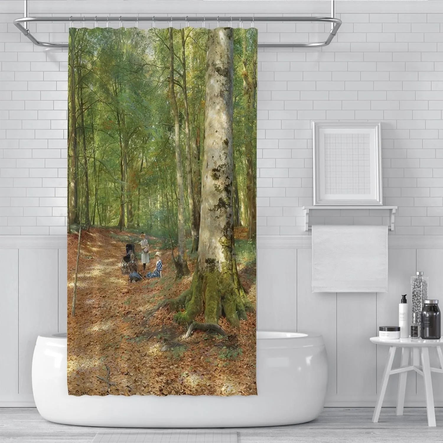 Spring Outing Theme Shower Curtains The Woodland Glade Famous Painting Print Bathroom Curtain for Shower Stall Bathtubs Waterproof 60 x 78 inch