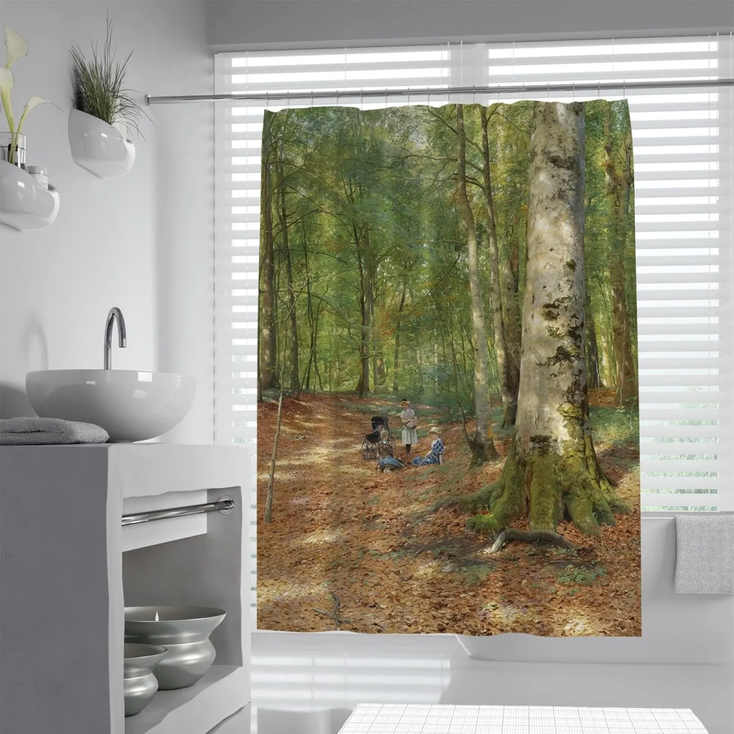 Spring Outing Theme Shower Curtains The Woodland Glade Famous Painting Print Bathroom Curtain for Shower Stall Bathtubs Waterproof 60 x 78 inch