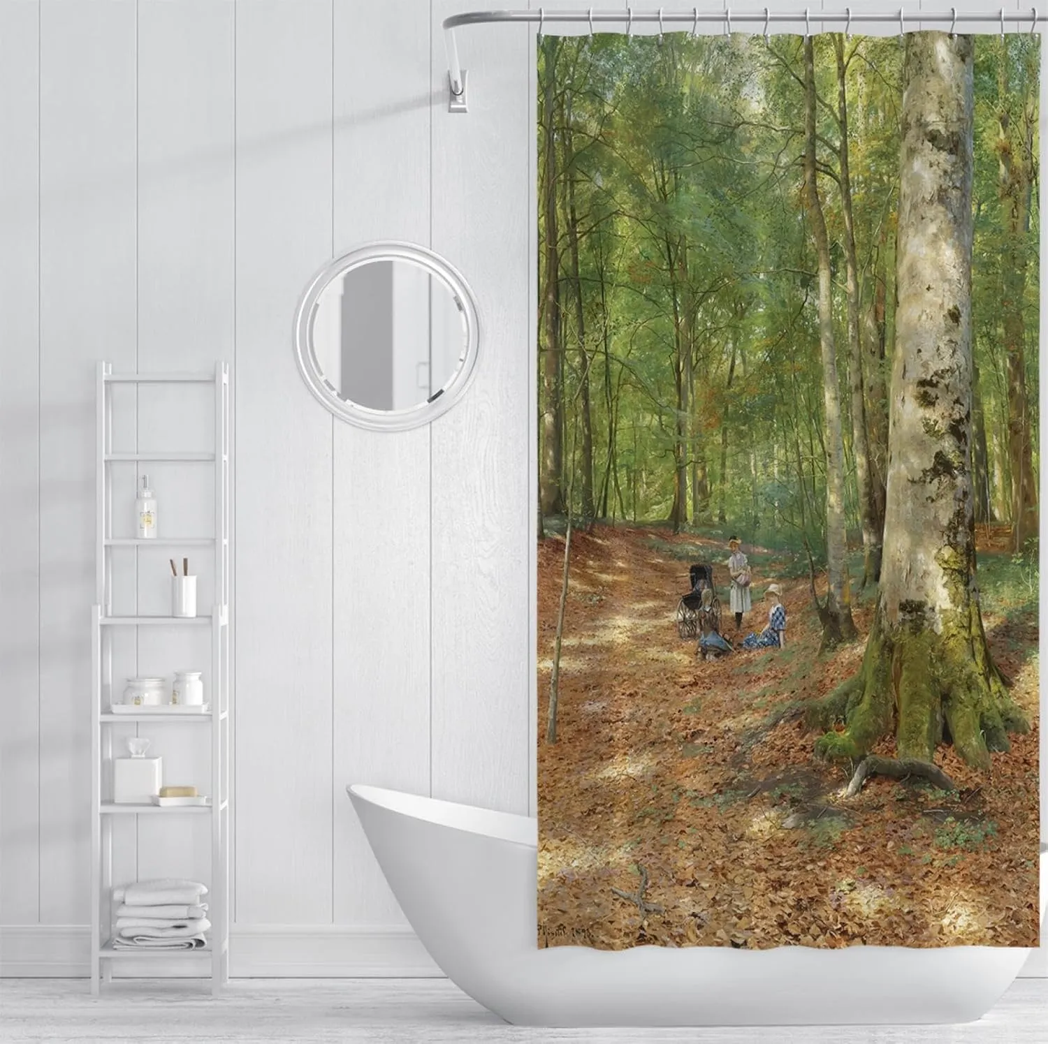 Spring Outing Theme Shower Curtains The Woodland Glade Famous Painting Print Bathroom Curtain for Shower Stall Bathtubs Waterproof 60 x 78 inch