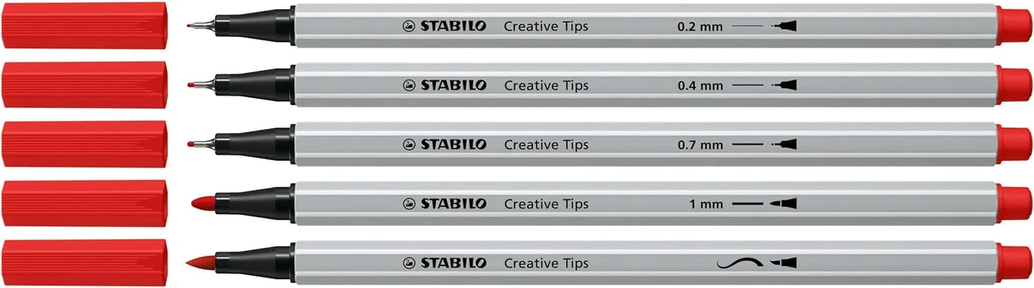 STABILO Multi-Tip Pen Set Creative Tips - 30 Piece ARTY Metal Tin Set - 6 Classic Colors - Technical drawing, illustration