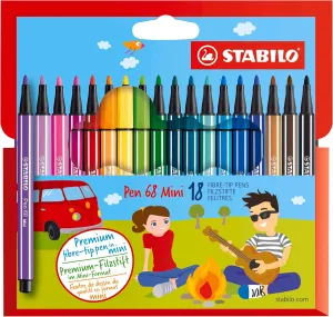 STABILO Premium Felt Tip Pen Pen 68 Mini - Wallet of 18 - Assorted Colors