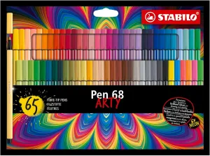 STABILO Premium Fiber-Tip Pen Pen 68 - ARTY - Pack of 65 - Assorted Colors, Coloring Felt Tip Marker, Fine Point, 1mm Tip