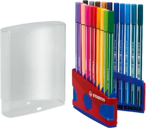 STABILO Premium Fiber-Tip Pen Pen 68 - ColorParade in Red/Dark Blue - Pack of 20 - Assorted Colors, Coloring Felt Tip Marker