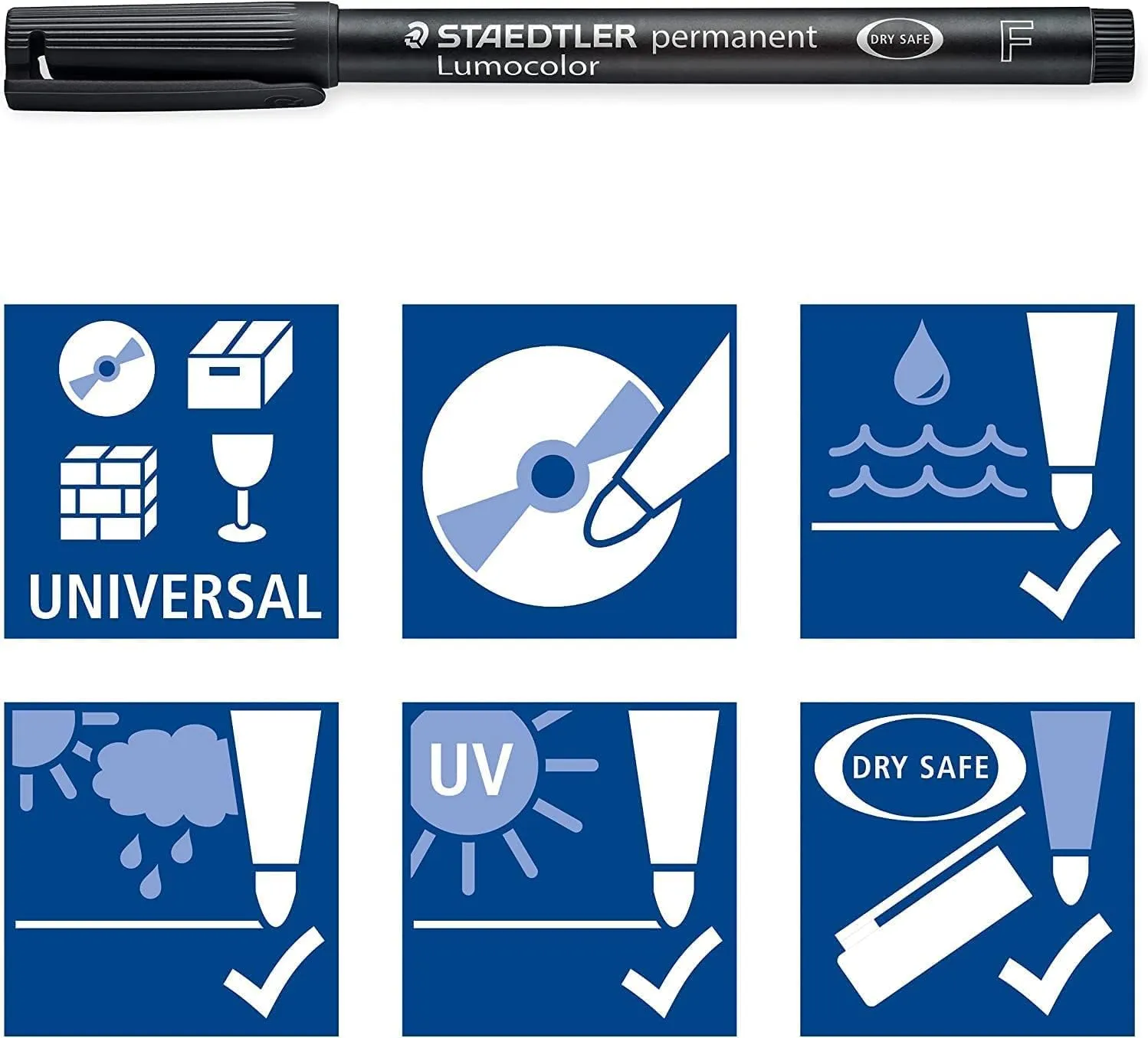 Staedtler 318-3 Lumocolor Universal Permanent Fine Pens - Blue, Pack of 10, box of 10 (318-3 VE)