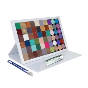 strong portable ipad style standable large empty magnetic organizer palette 1pcs Makeup Depotting Spatula 50pcs Round Metal Stickers 50pcs Square Metal Stickers, big white holographic cardboard