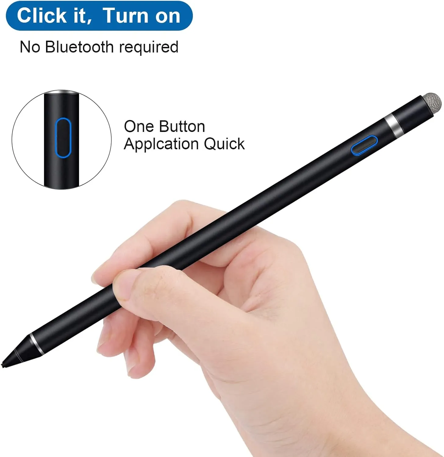 Stylus Pen for Touchscreen - 1.5mm Ultra-Fine Tip Stylus Pen for iPad Pro, Air | Magnetic Cap | 12H Battery | No Bluetooth | Compatible with iPhone, Android, Chromebook, Tablets (Black)