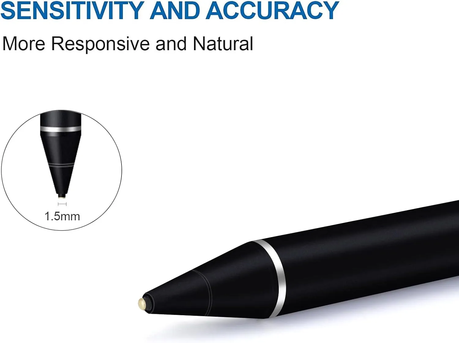 Stylus Pen for Touchscreen - 1.5mm Ultra-Fine Tip Stylus Pen for iPad Pro, Air | Magnetic Cap | 12H Battery | No Bluetooth | Compatible with iPhone, Android, Chromebook, Tablets (Black)