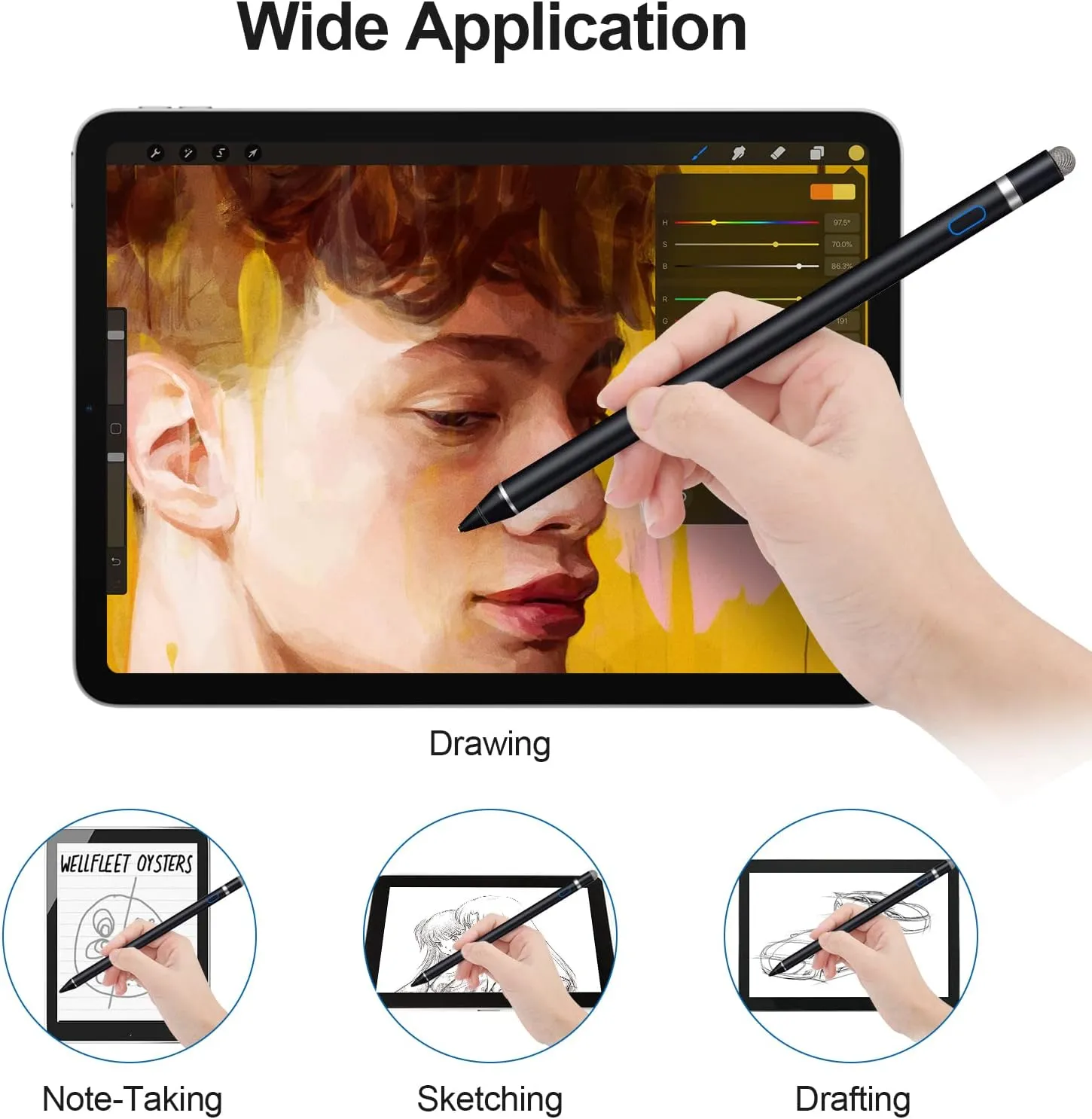 Stylus Pen for Touchscreen - 1.5mm Ultra-Fine Tip Stylus Pen for iPad Pro, Air | Magnetic Cap | 12H Battery | No Bluetooth | Compatible with iPhone, Android, Chromebook, Tablets (Black)
