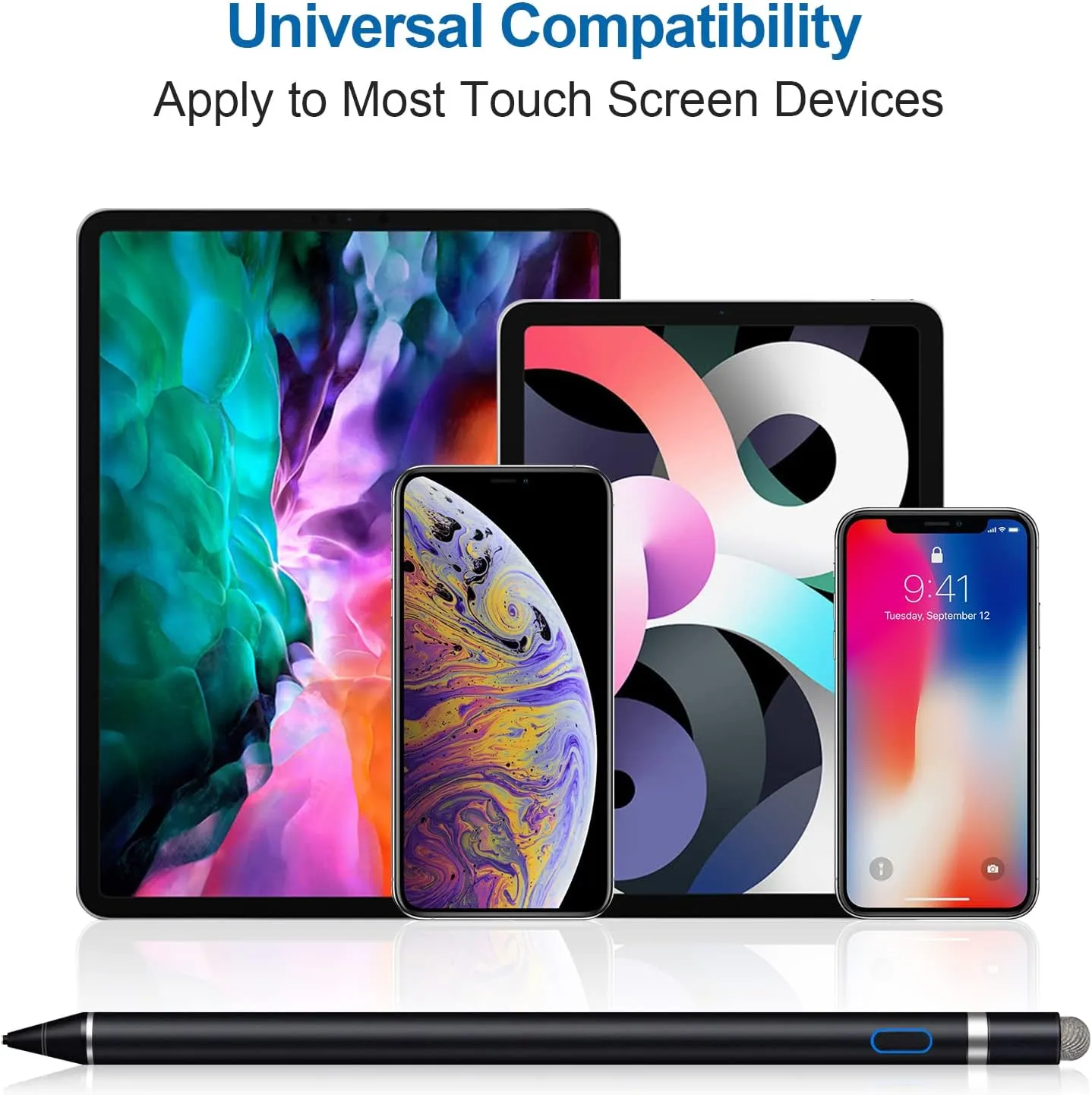 Stylus Pen for Touchscreen - 1.5mm Ultra-Fine Tip Stylus Pen for iPad Pro, Air | Magnetic Cap | 12H Battery | No Bluetooth | Compatible with iPhone, Android, Chromebook, Tablets (Black)