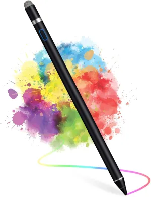 Stylus Pen for Touchscreen - 1.5mm Ultra-Fine Tip Stylus Pen for iPad Pro, Air | Magnetic Cap | 12H Battery | No Bluetooth | Compatible with iPhone, Android, Chromebook, Tablets (Black)