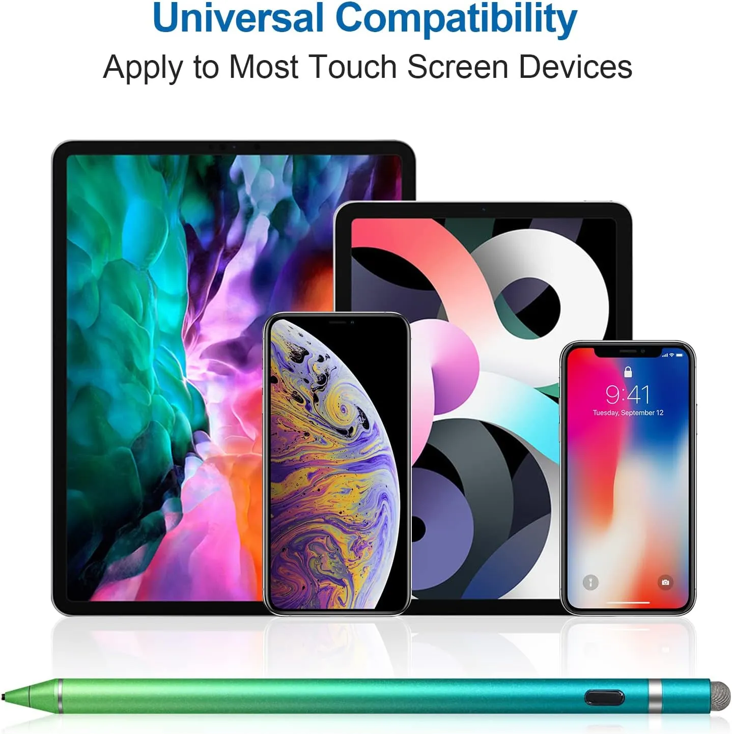 Stylus Pen for Touchscreen - 1.5mm Ultra-Fine Tip Stylus Pen for iPad Pro, Air | Magnetic Cap | 12H Battery | No Bluetooth | Compatible with iPhone, Android, Chromebook, Tablets (Gradient Blue Green)