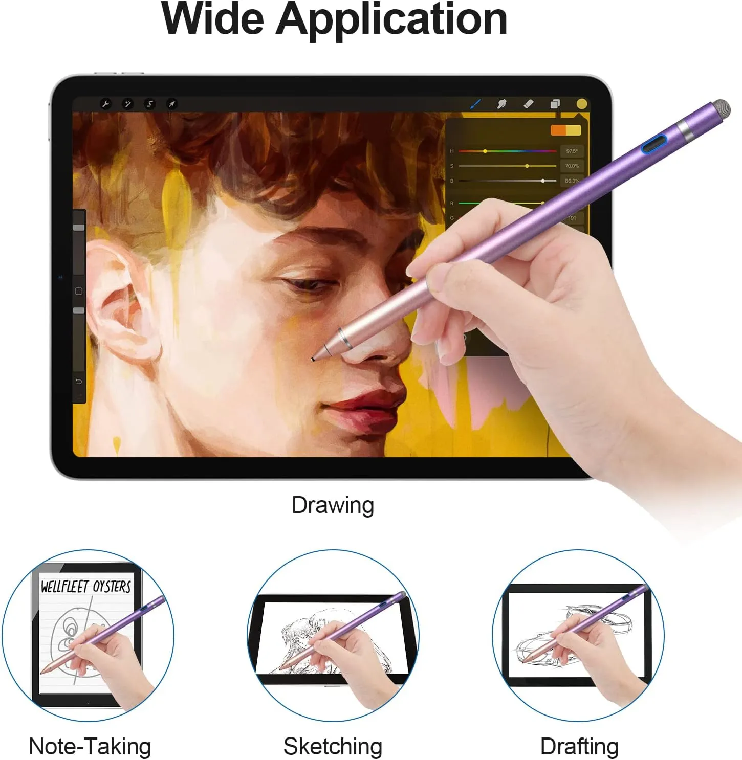 Stylus Pen for Touchscreen - 1.5mm Ultra-Fine Tip Stylus Pen for iPad Pro, Air | Magnetic Cap | 12H Battery | No Bluetooth | Compatible with iPhone, Android, Chromebook, Tablets (Gradient red Purple)