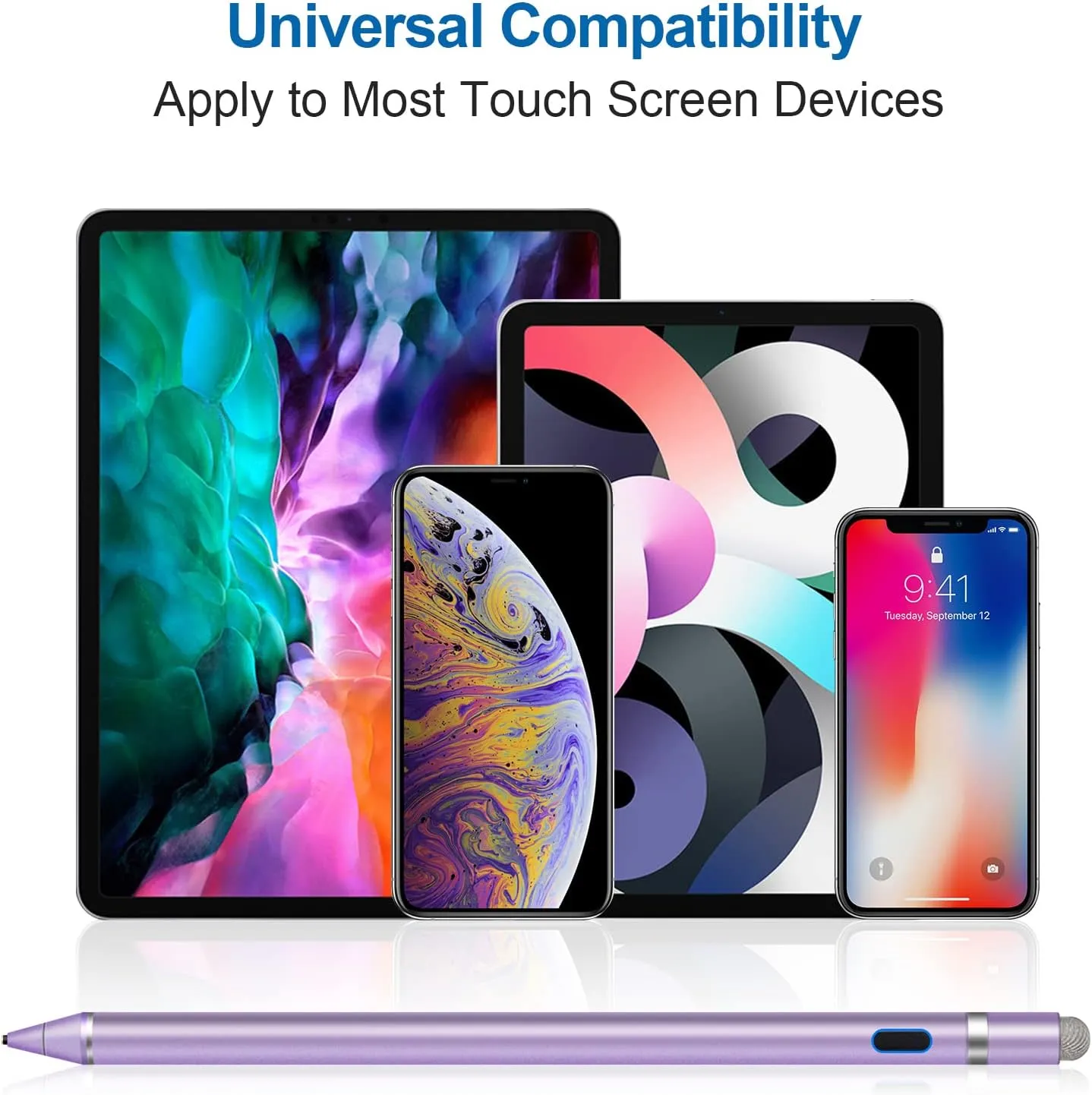 Stylus Pen for Touchscreen - 1.5mm Ultra-Fine Tip Stylus Pen for iPad Pro, Air | Magnetic Cap | 12H Battery | No Bluetooth | Compatible with iPhone, Android, Chromebook, Tablets (Purple)