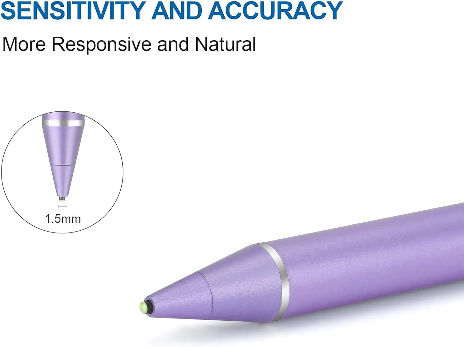 Stylus Pen for Touchscreen - 1.5mm Ultra-Fine Tip Stylus Pen for iPad Pro, Air | Magnetic Cap | 12H Battery | No Bluetooth | Compatible with iPhone, Android, Chromebook, Tablets (Purple)