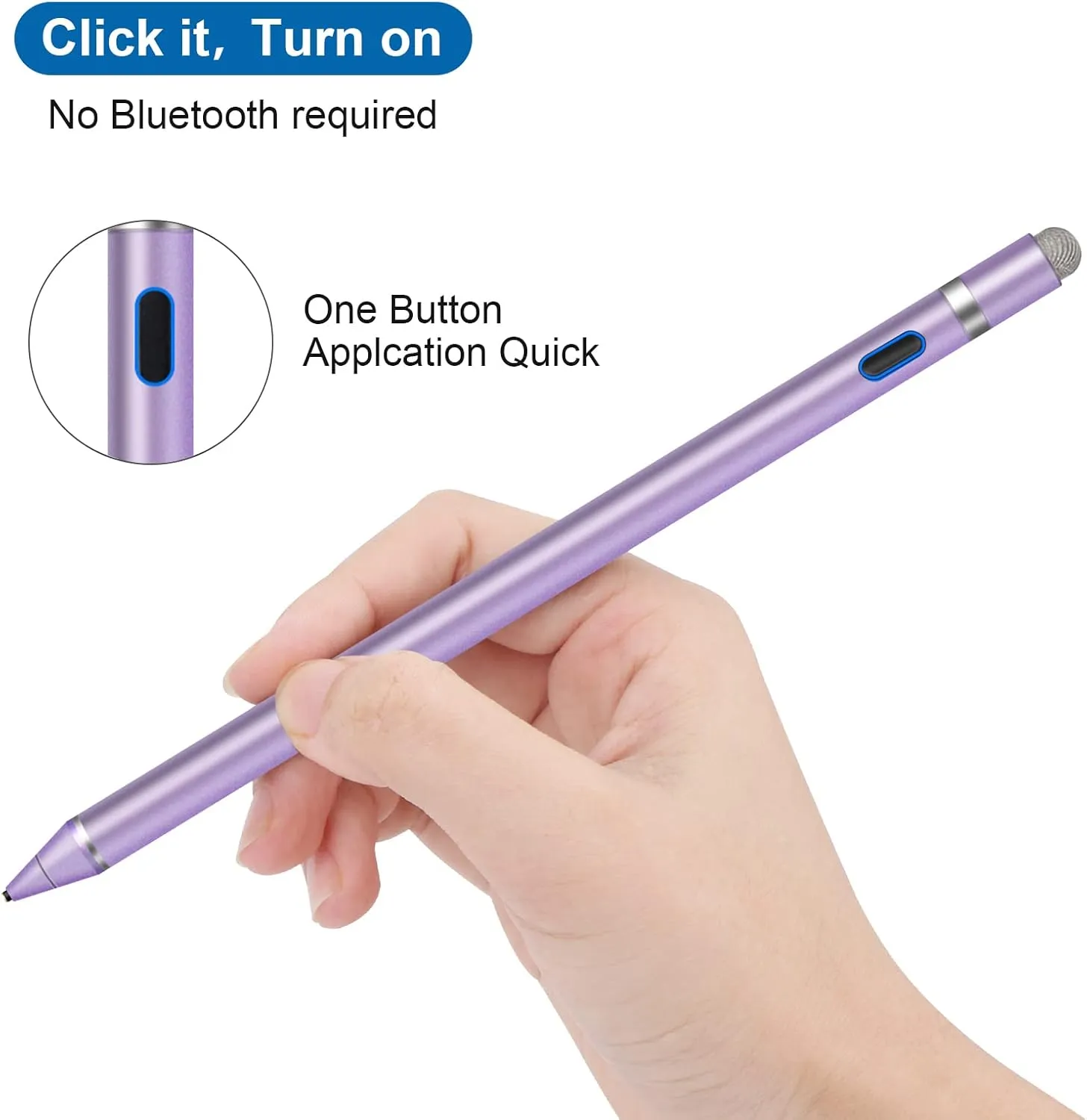Stylus Pen for Touchscreen - 1.5mm Ultra-Fine Tip Stylus Pen for iPad Pro, Air | Magnetic Cap | 12H Battery | No Bluetooth | Compatible with iPhone, Android, Chromebook, Tablets (Purple)