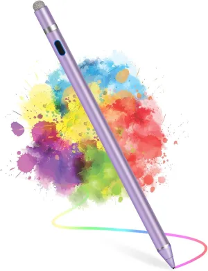 Stylus Pen for Touchscreen - 1.5mm Ultra-Fine Tip Stylus Pen for iPad Pro, Air | Magnetic Cap | 12H Battery | No Bluetooth | Compatible with iPhone, Android, Chromebook, Tablets (Purple)