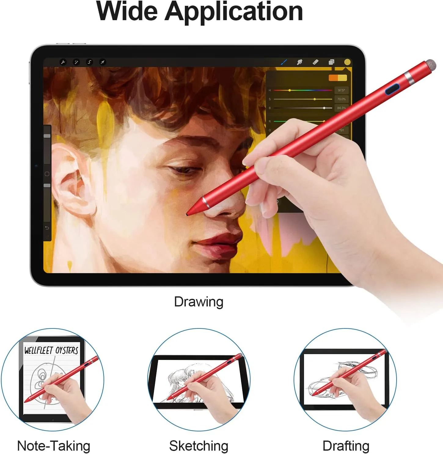Stylus Pen for Touchscreen - 1.5mm Ultra-Fine Tip Stylus Pen for iPad Pro, Air | Magnetic Cap | 12H Battery | No Bluetooth | Compatible with iPhone, Android, Chromebook, Tablets (red)