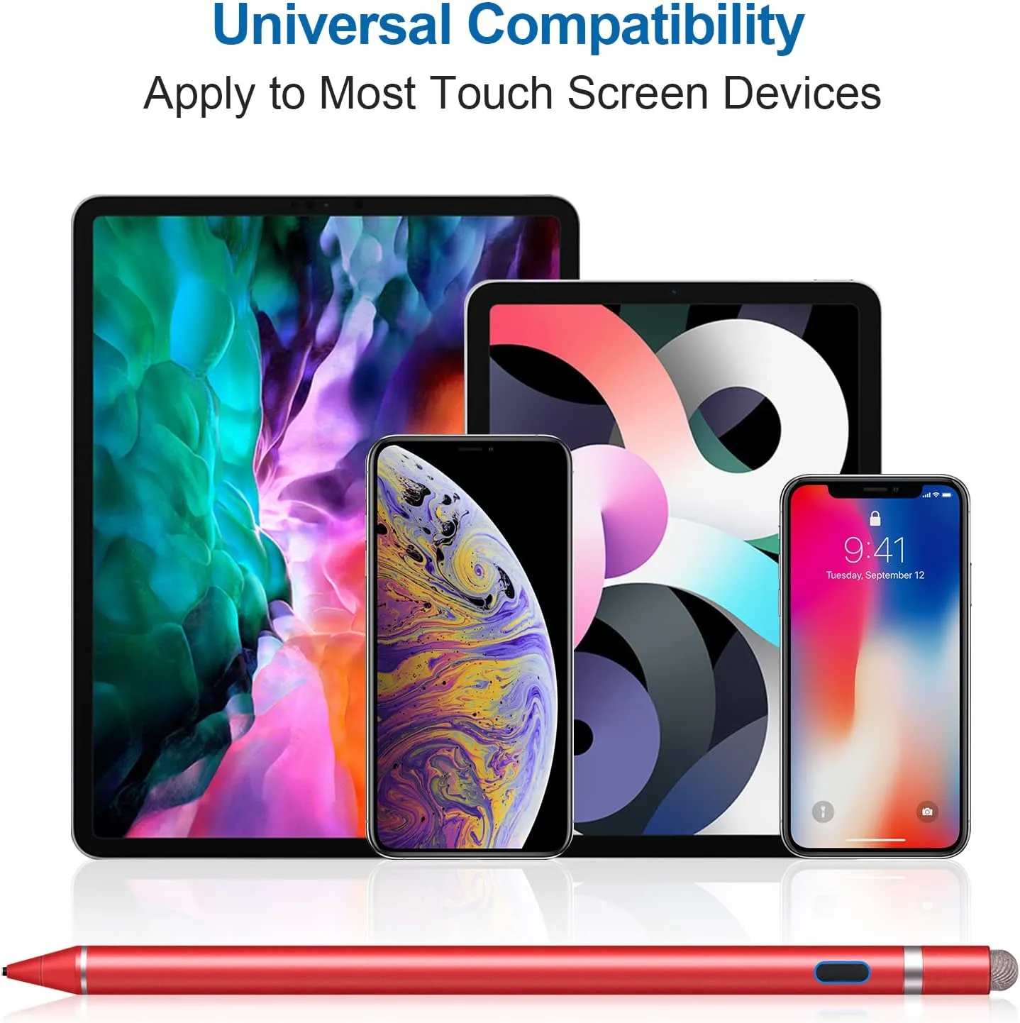 Stylus Pen for Touchscreen - 1.5mm Ultra-Fine Tip Stylus Pen for iPad Pro, Air | Magnetic Cap | 12H Battery | No Bluetooth | Compatible with iPhone, Android, Chromebook, Tablets (red)