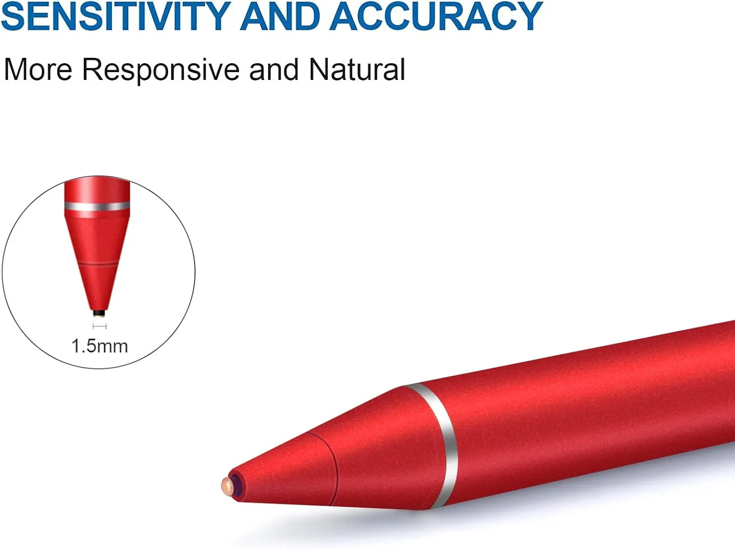 Stylus Pen for Touchscreen - 1.5mm Ultra-Fine Tip Stylus Pen for iPad Pro, Air | Magnetic Cap | 12H Battery | No Bluetooth | Compatible with iPhone, Android, Chromebook, Tablets (red)