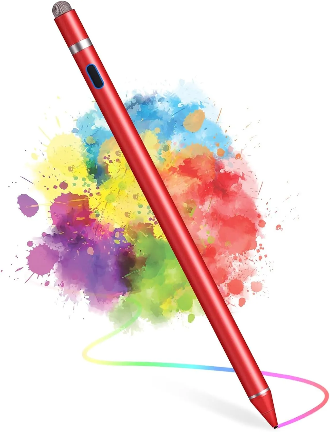 Stylus Pen for Touchscreen - 1.5mm Ultra-Fine Tip Stylus Pen for iPad Pro, Air | Magnetic Cap | 12H Battery | No Bluetooth | Compatible with iPhone, Android, Chromebook, Tablets (red)