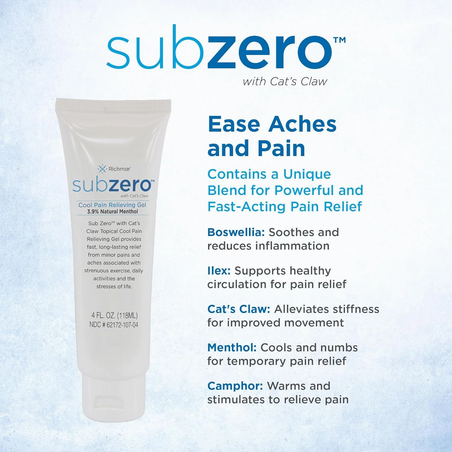 SUB ZERO Cooling Pain Relief Gel, 4-oz Tube - Joint Relief and Nerve Pain Relief Cream for Muscle Deep Pain Relief, Back Pain Relief Products, 3 Pack