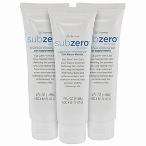 SUB ZERO Cooling Pain Relief Gel, 4-oz Tube - Joint Relief and Nerve Pain Relief Cream for Muscle Deep Pain Relief, Back Pain Relief Products, 3 Pack