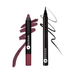 SUGAR Wingman Waterproof Microliner - 01 I'll Be Black   SUGAR Matte As Hell Crayon Lipstick - 25 Lily Aldrin