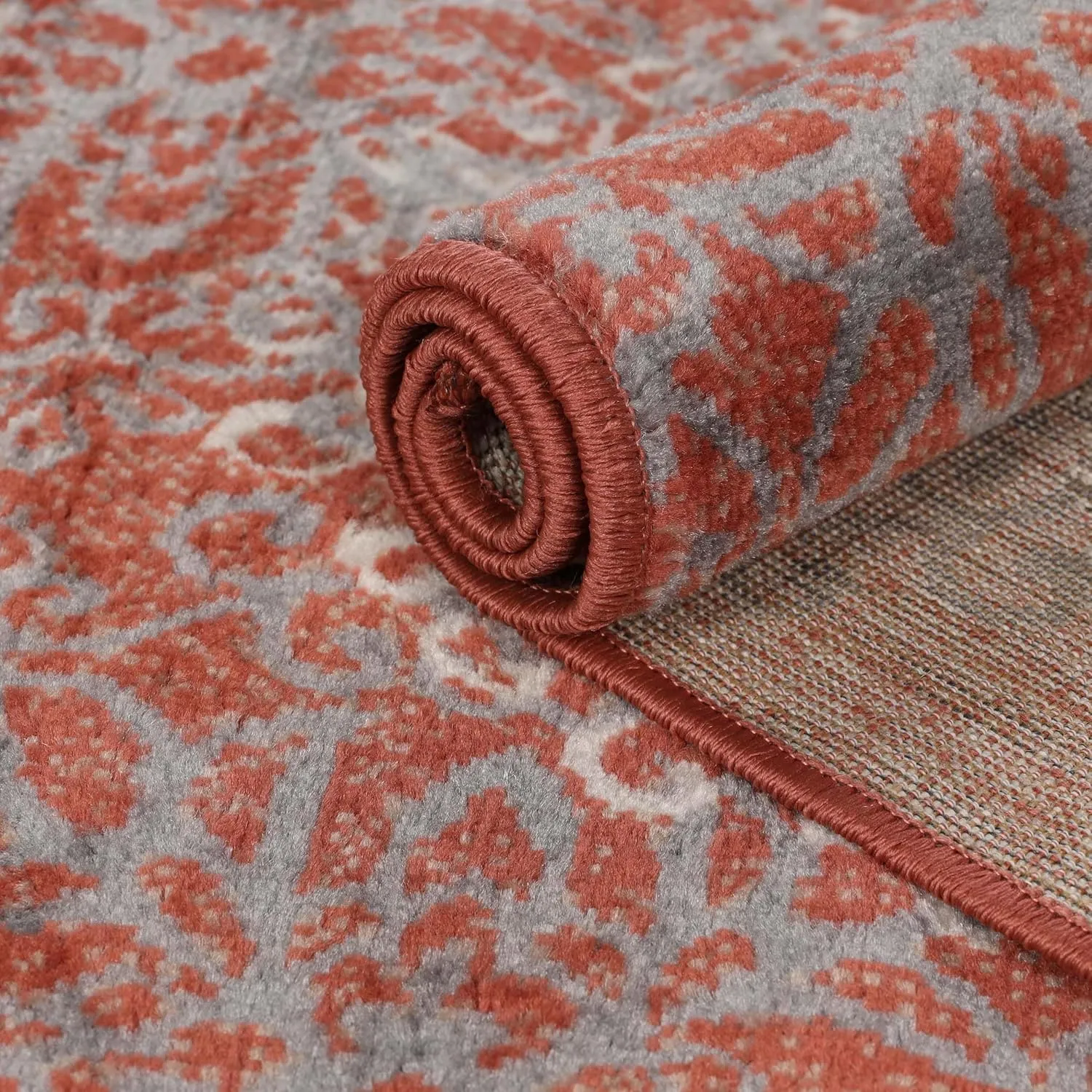 Superior Indoor Runner Rug, Jute Backed, Perfect for Entryway, Office, Living/Dining Room, Bedroom, Kitchen, Hardwood Floor, Floral Scroll Decor, Leigh Collection, 2' 7" x 8', Ginger
