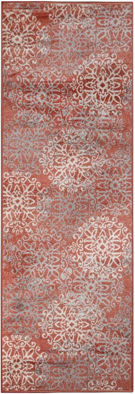 Superior Indoor Runner Rug, Jute Backed, Perfect for Entryway, Office, Living/Dining Room, Bedroom, Kitchen, Hardwood Floor, Floral Scroll Decor, Leigh Collection, 2' 7" x 8', Ginger