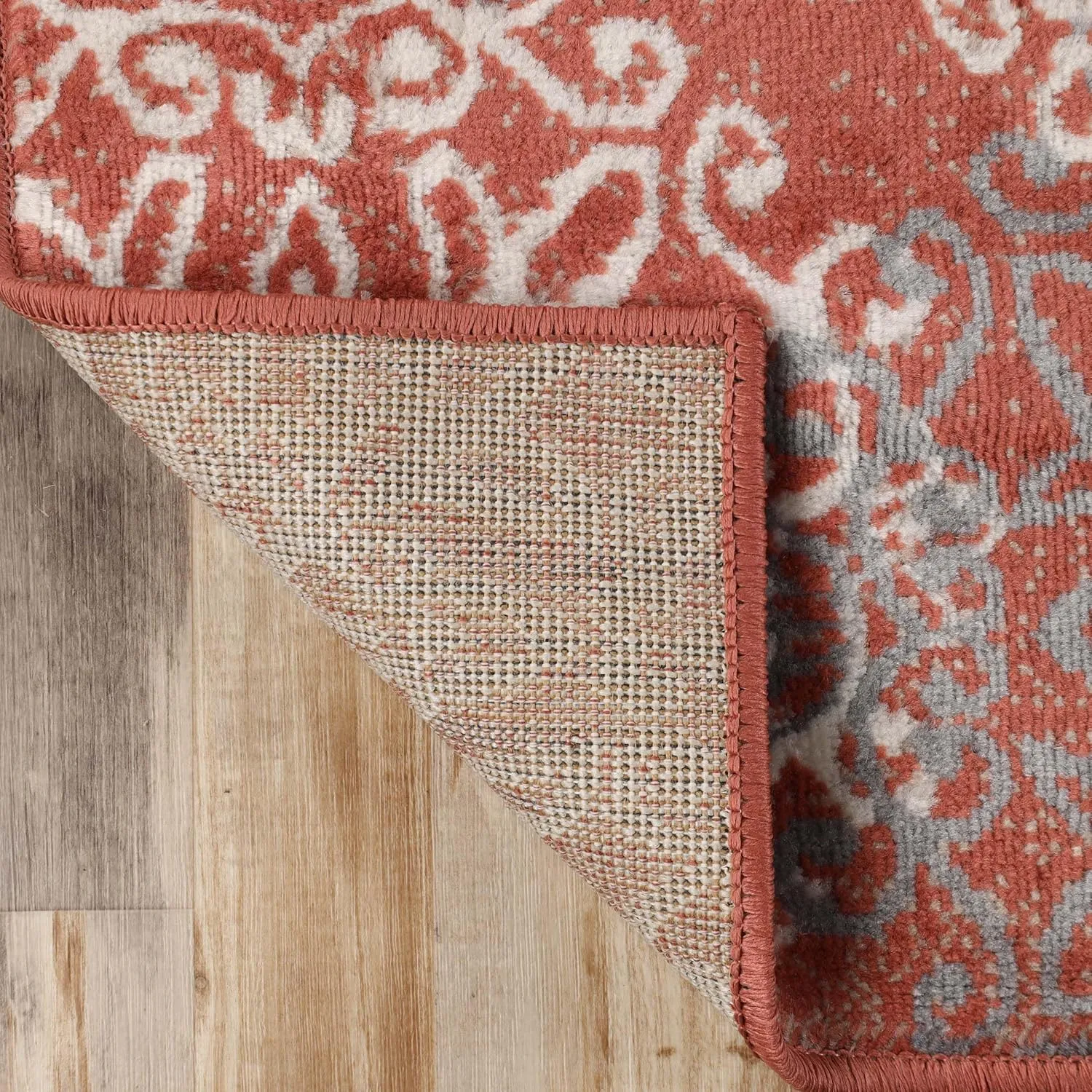 Superior Indoor Runner Rug, Jute Backed, Perfect for Entryway, Office, Living/Dining Room, Bedroom, Kitchen, Hardwood Floor, Floral Scroll Decor, Leigh Collection, 2' 7" x 8', Ginger