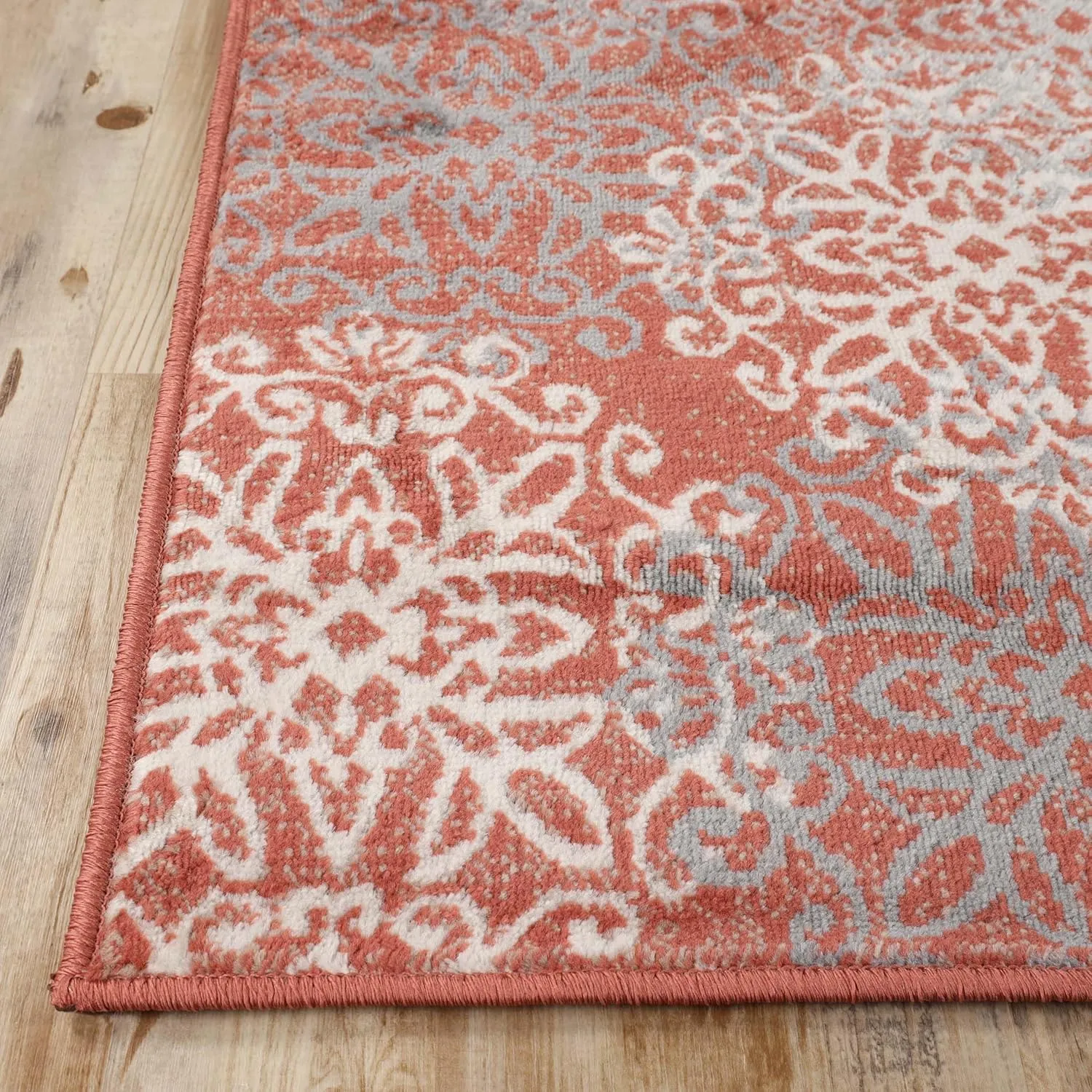 Superior Indoor Runner Rug, Jute Backed, Perfect for Entryway, Office, Living/Dining Room, Bedroom, Kitchen, Hardwood Floor, Floral Scroll Decor, Leigh Collection, 2' 7" x 8', Ginger