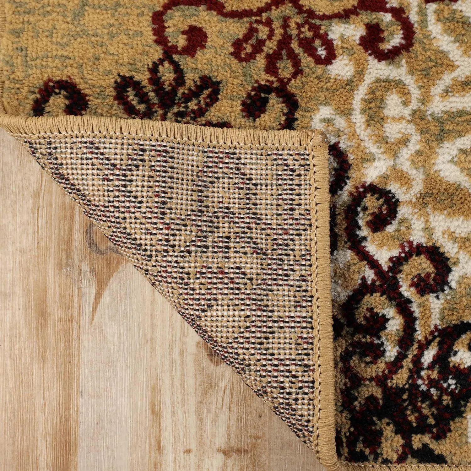 Superior Indoor Runner Rug, Jute Backed, Perfect for Entryway, Office, Living/Dining Room, Bedroom, Kitchen, Hardwood Floor, Floral Scroll Decor, Leigh Collection, 2' 7" x 8', Gold