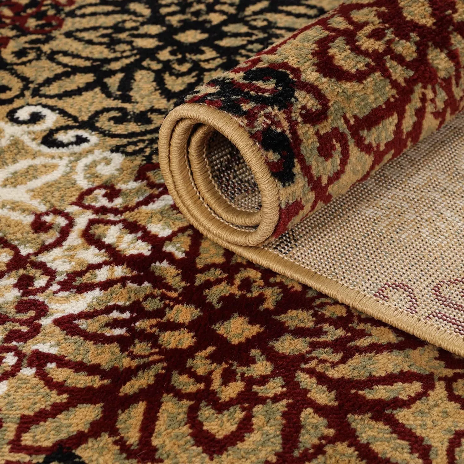 Superior Indoor Runner Rug, Jute Backed, Perfect for Entryway, Office, Living/Dining Room, Bedroom, Kitchen, Hardwood Floor, Floral Scroll Decor, Leigh Collection, 2' 7" x 8', Gold