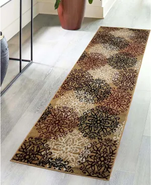 Superior Indoor Runner Rug, Jute Backed, Perfect for Entryway, Office, Living/Dining Room, Bedroom, Kitchen, Hardwood Floor, Floral Scroll Decor, Leigh Collection, 2' 7" x 8', Gold