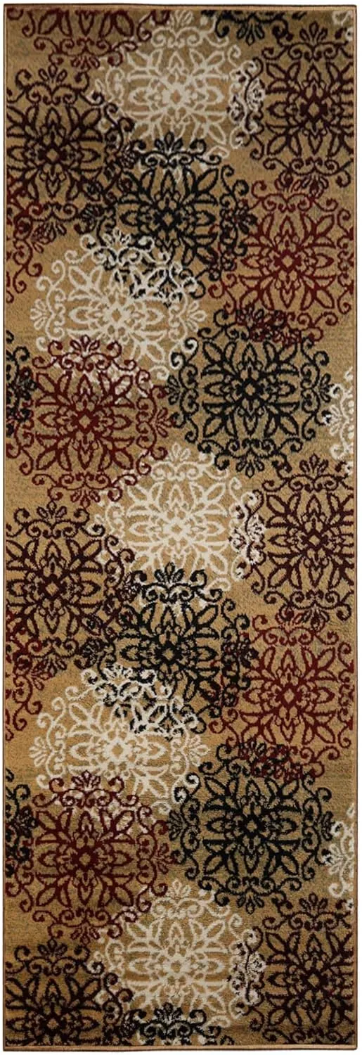 Superior Indoor Runner Rug, Jute Backed, Perfect for Entryway, Office, Living/Dining Room, Bedroom, Kitchen, Hardwood Floor, Floral Scroll Decor, Leigh Collection, 2' 7" x 8', Gold
