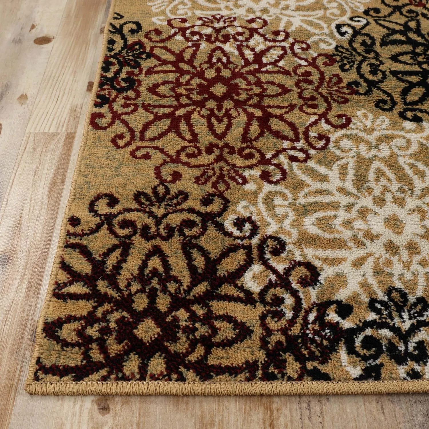 Superior Indoor Runner Rug, Jute Backed, Perfect for Entryway, Office, Living/Dining Room, Bedroom, Kitchen, Hardwood Floor, Floral Scroll Decor, Leigh Collection, 2' 7" x 8', Gold