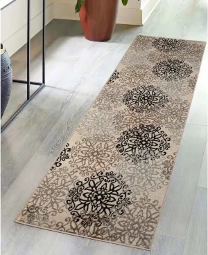 Superior Indoor Runner Rug, Jute Backed, Perfect for Entryway, Office, Living/Dining Room, Bedroom, Kitchen, Hardwood Floor, Floral Scroll Decor, Leigh Collection, 2' 7" x 8', Multi-Colored