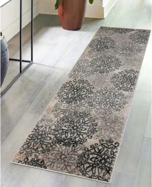 Superior Indoor Runner Rug, Jute Backed, Perfect for Entryway, Office, Living/Dining Room, Bedroom, Kitchen, Hardwood Floor, Floral Scroll Decor, Leigh Collection, 2' 7" x 8', Oatmeal