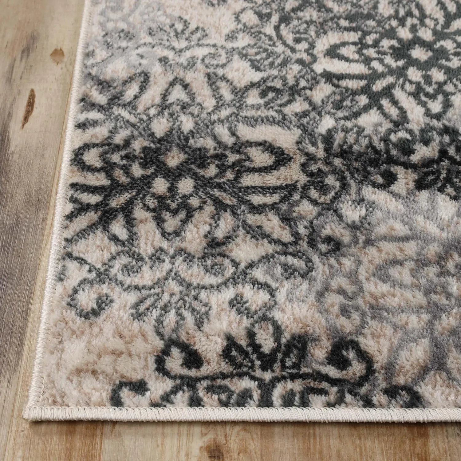 Superior Indoor Runner Rug, Jute Backed, Perfect for Entryway, Office, Living/Dining Room, Bedroom, Kitchen, Hardwood Floor, Floral Scroll Decor, Leigh Collection, 2' 7" x 8', Oatmeal