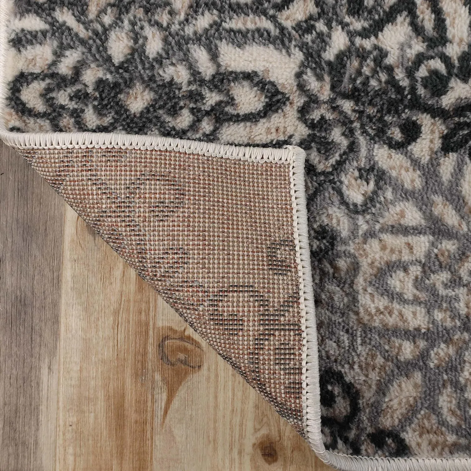 Superior Indoor Runner Rug, Jute Backed, Perfect for Entryway, Office, Living/Dining Room, Bedroom, Kitchen, Hardwood Floor, Floral Scroll Decor, Leigh Collection, 2' 7" x 8', Oatmeal