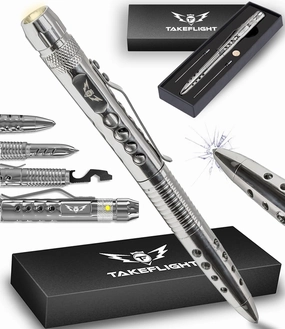 Tactical Pen - Self Defense Pen with Flashlight - Tactical Flashlight Multi Tool Survival Pen   Glass Breaker   Bottle Opener in Gift Box for Men & Women