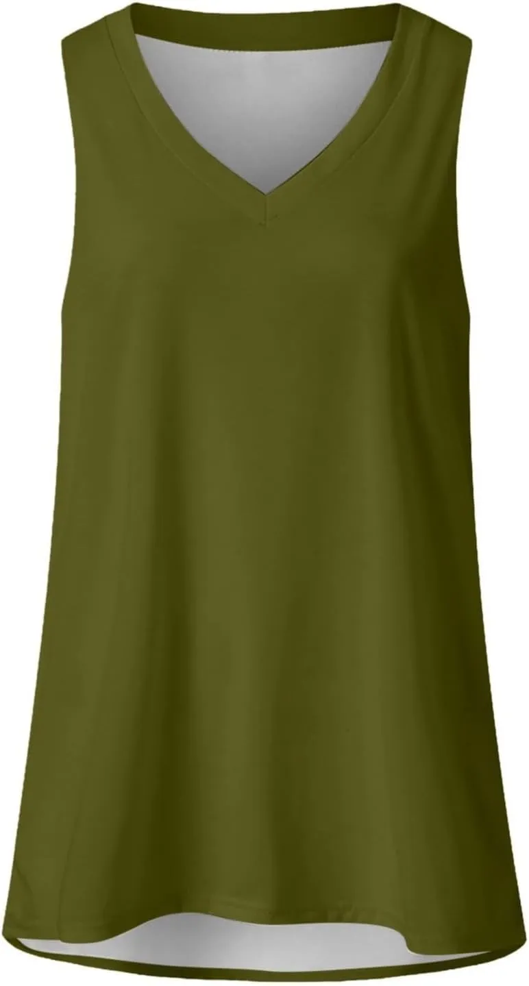 Tank Tops for Women 2025 Summer Sleeveless V Neck Blouses Plus Size Casual Vest Cami Tops Trendy Clothes