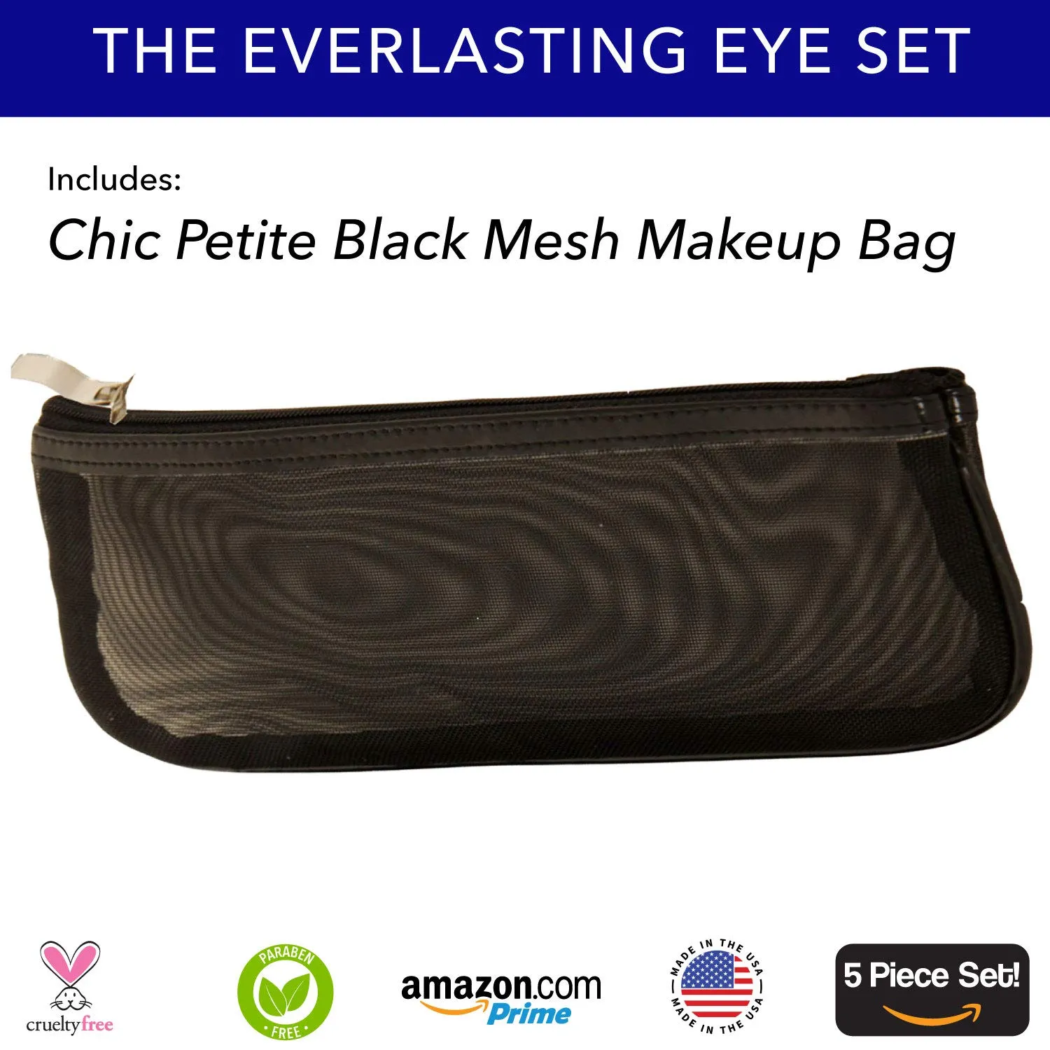 The Everlasting Eye 5 Piece Waterproof Makeup Set. Gel Eyeliner, Creme Eyeshadow, 2 brushes and Mesh Bag. Paraben-free, Talc-free, Cruelty-free. Elsa/Amethyst 1106