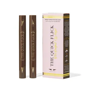 The Quick Flick Winged Eyeliner Stamp – Waterproof & Smudge Proof Vegan Cat Eye Stamp Eyeliner – 4mm Thick Winged Stamp & 10mm Modest Felt-Tip Liquid Hypoallergenic Eyeliner Pen (Hot Fudge-2 Pen)