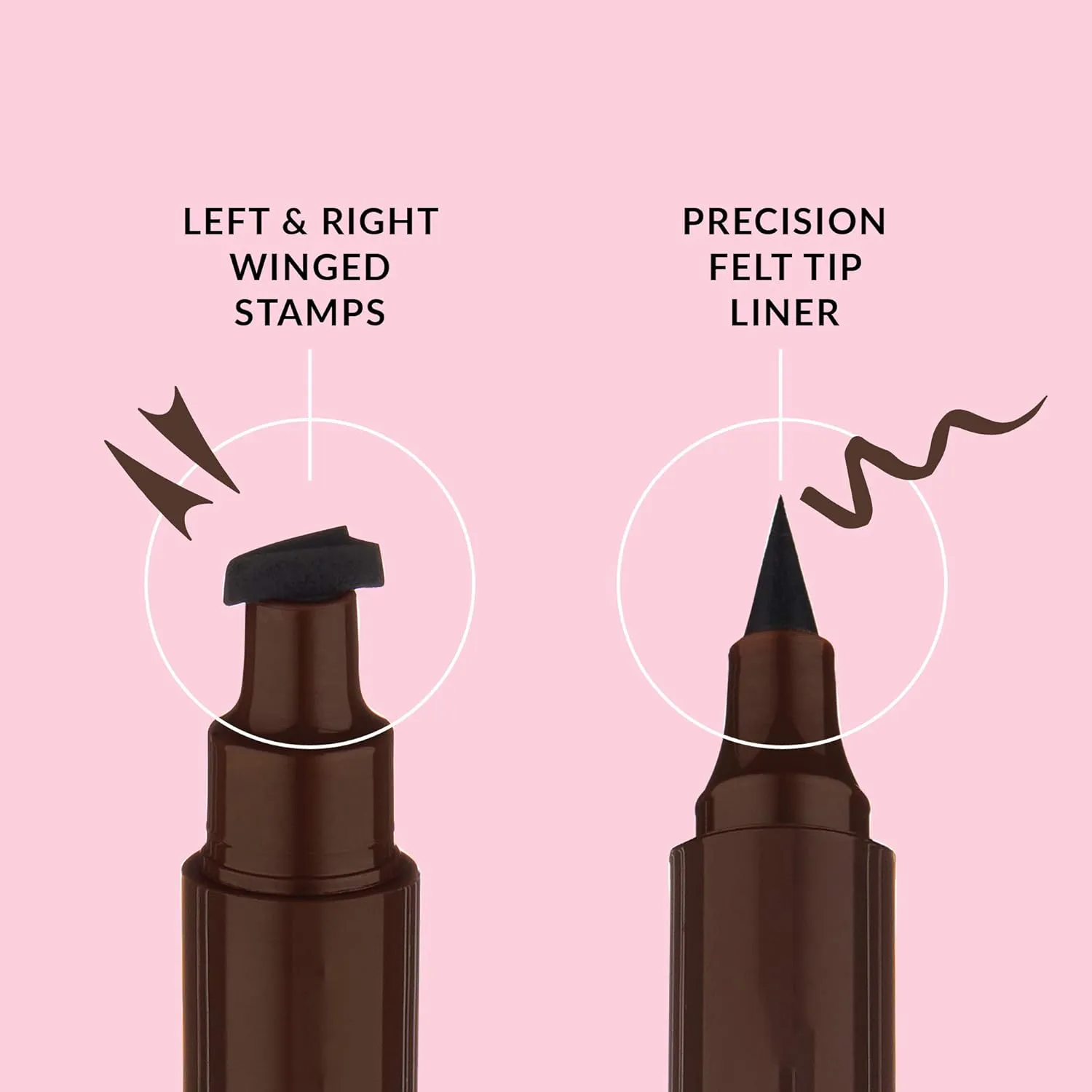 The Quick Flick Winged Eyeliner Stamp – Waterproof & Smudge Proof Vegan Cat Eye Stamp Eyeliner – 4mm Thick Winged Stamp & 10mm Modest Felt-Tip Liquid Hypoallergenic Eyeliner Pen (Hot Fudge-2 Pen)