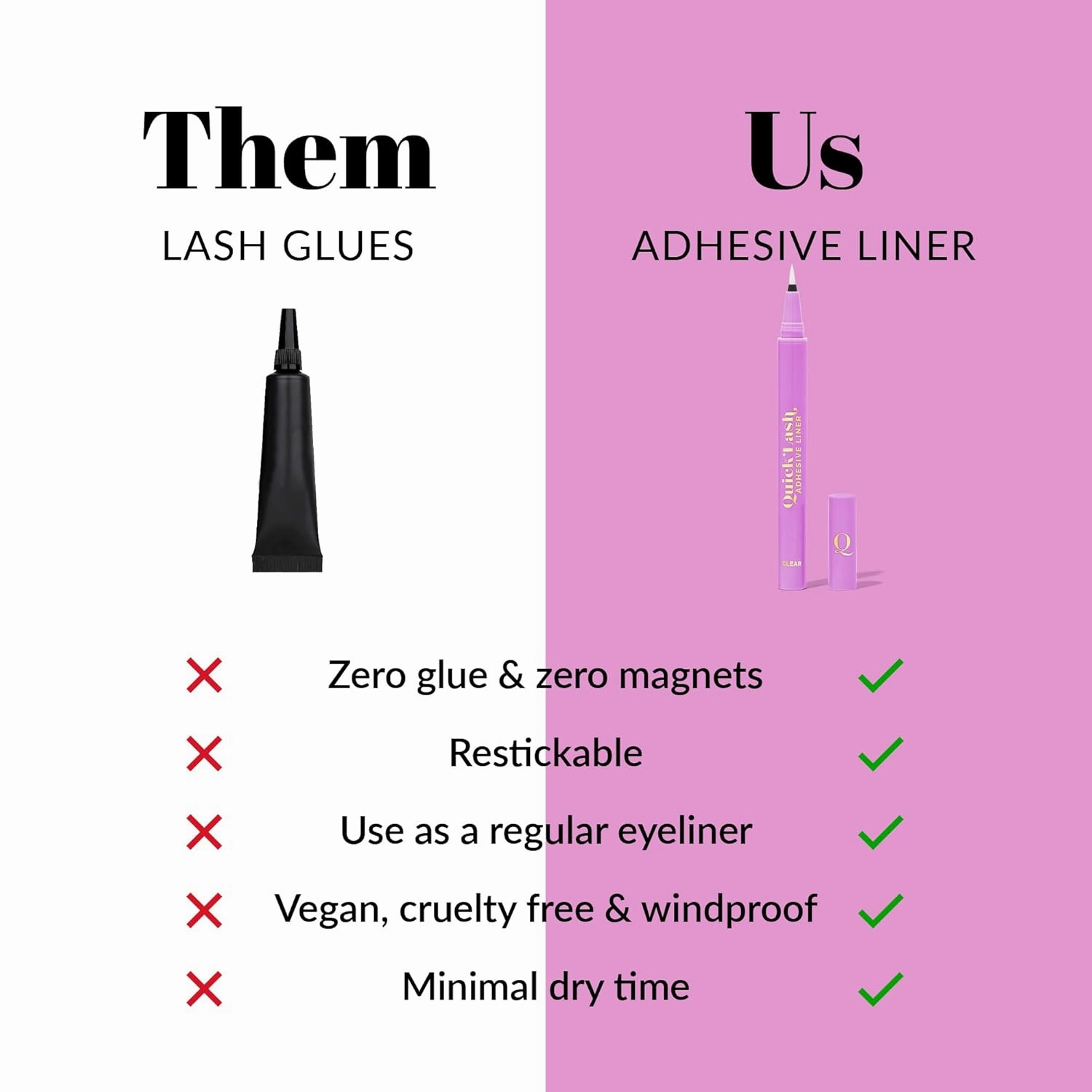 The Quick Flick - Quick Lash Adhesive Liner, 2-in-1 Felt-Tip Eyeliner Pen and Reusable Lash Adhesive, Alternative to Eyelash Glue Pen and Magnetic Eyeliner Pen for False Lashes, Clear, 0.9 ml