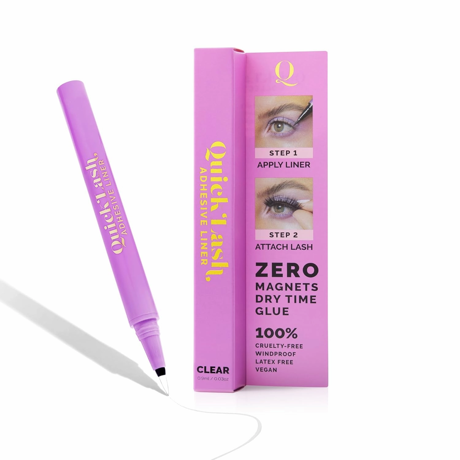 The Quick Flick - Quick Lash Adhesive Liner, 2-in-1 Felt-Tip Eyeliner Pen and Reusable Lash Adhesive, Alternative to Eyelash Glue Pen and Magnetic Eyeliner Pen for False Lashes, Clear, 0.9 ml