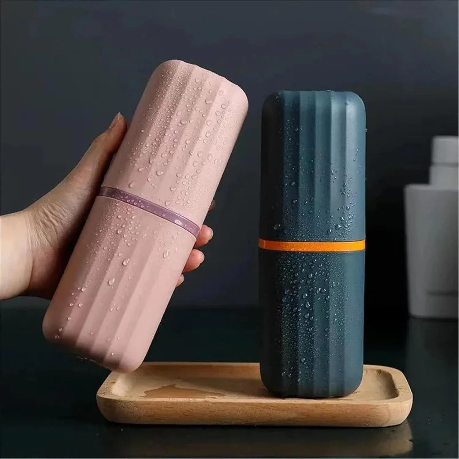 Travel toothbrush cups 2pcs Simple Home Travel Mouthwash Cup Tooth Bucket Toothbrush Toothpaste Storage Box Toothpaste Cartridge Portable Set(Color1)