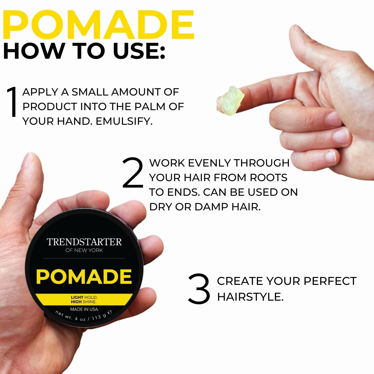 TRENDSTARTER - CLASSIC POMADE (4oz) – Light Hold - High Shine - Water-Based Pomade - All-Day Smooth Wet Look Finish - Non-Crispy Formula - Premium Hair Styling Products