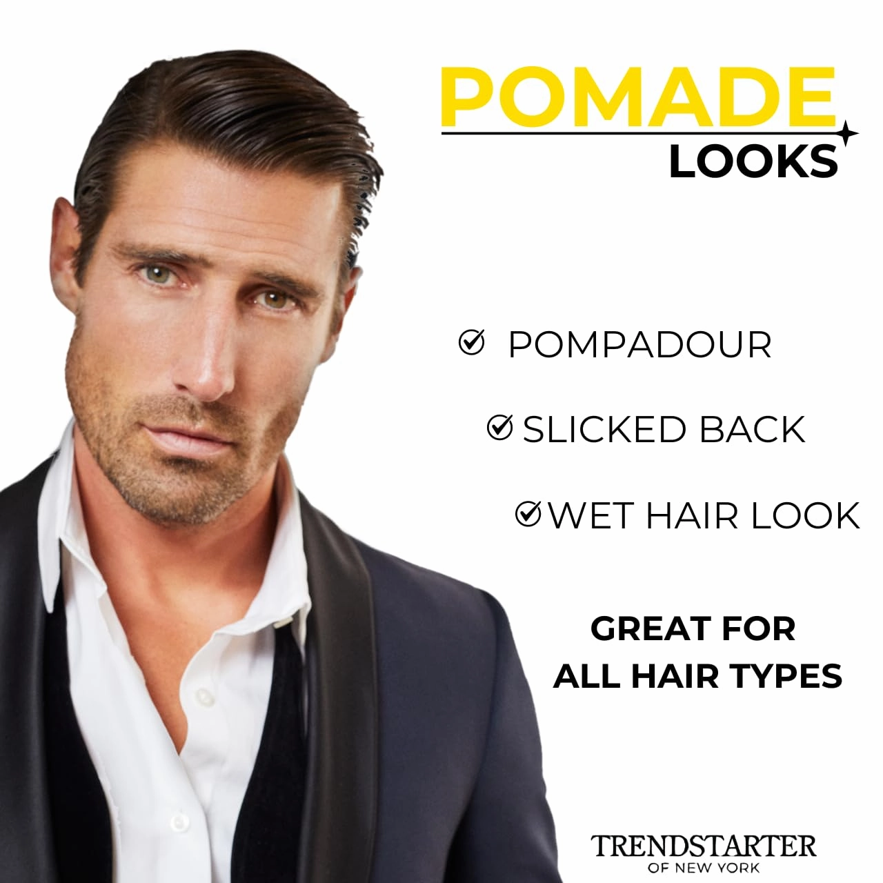 TRENDSTARTER - CLASSIC POMADE (4oz) – Light Hold - High Shine - Water-Based Pomade - All-Day Smooth Wet Look Finish - Non-Crispy Formula - Premium Hair Styling Products